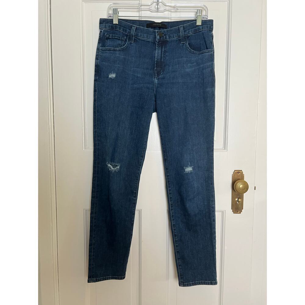 NEW J Brand Women's 26 Jeans Johnny Frayed Trunc Boyfriend Mid Rise Dark Wash